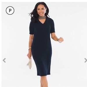 Chico's Traveler's blue dress short sleeves gold neckband Chico's sz 1 NWOT